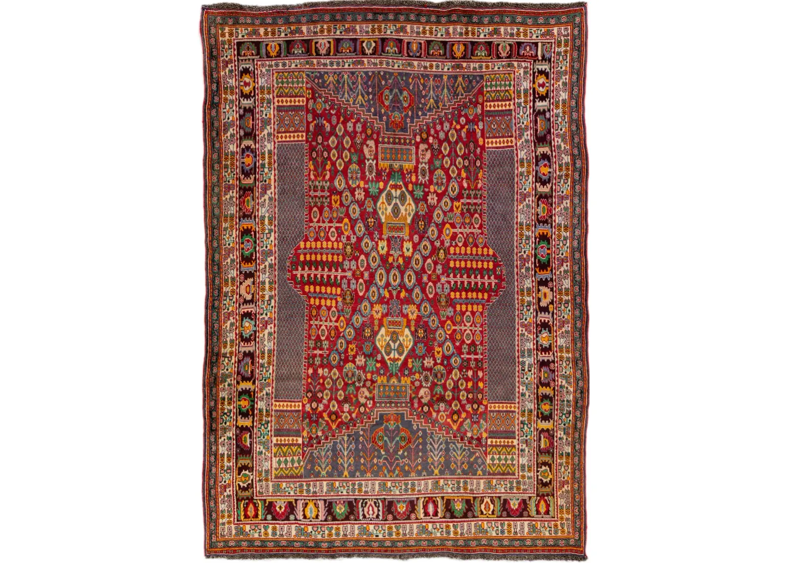 Vintage Handmade Shiraz Red Wool Rug - Apadana - Red