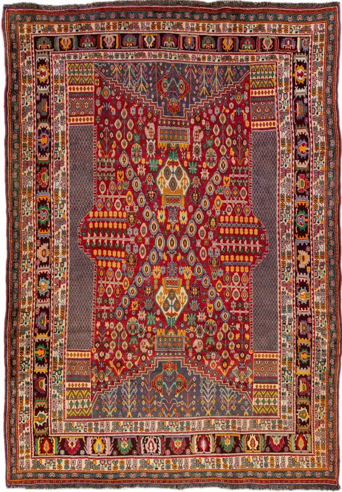 Vintage Handmade Shiraz Red Wool Rug - Apadana - Red