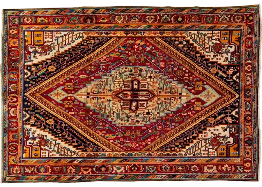 Vintage Handmade Red Medallion Wool Rug - Apadana - Red