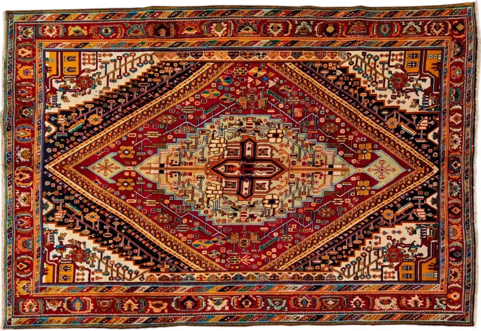 Vintage Handmade Red Medallion Wool Rug - Apadana - Red