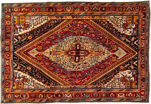 Vintage Handmade Red Medallion Wool Rug - Apadana - Red