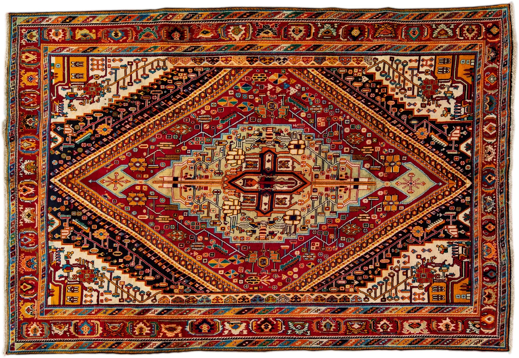 Vintage Handmade Red Medallion Wool Rug - Apadana - Red