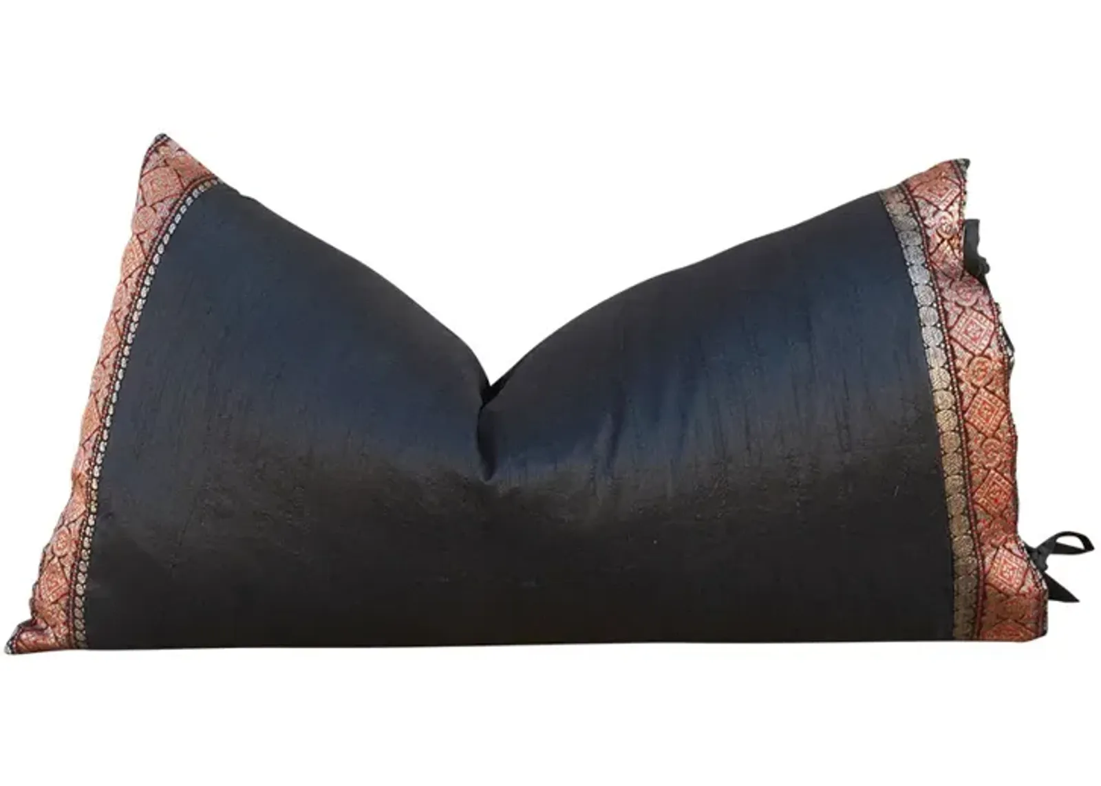 Black Large Festive Indian Silk Pillow - de-cor