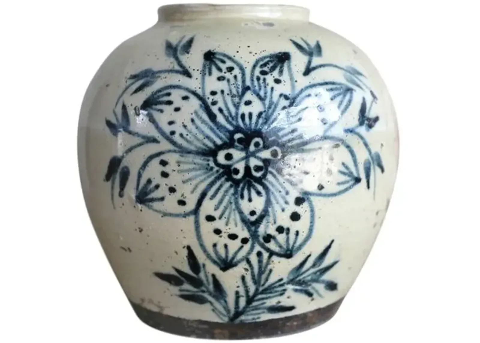 7.8x7.8x8.6 Maria Round Vase - Off-White/Blue - Handcrafted