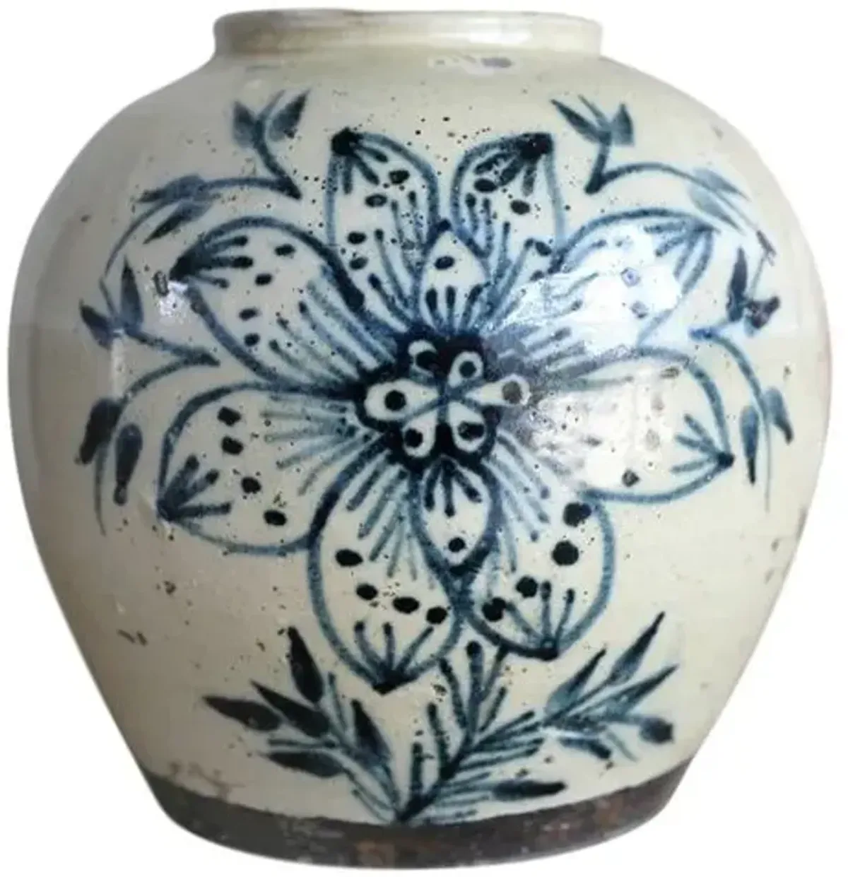 7.8x7.8x8.6 Maria Round Vase - Off-White/Blue - Handcrafted