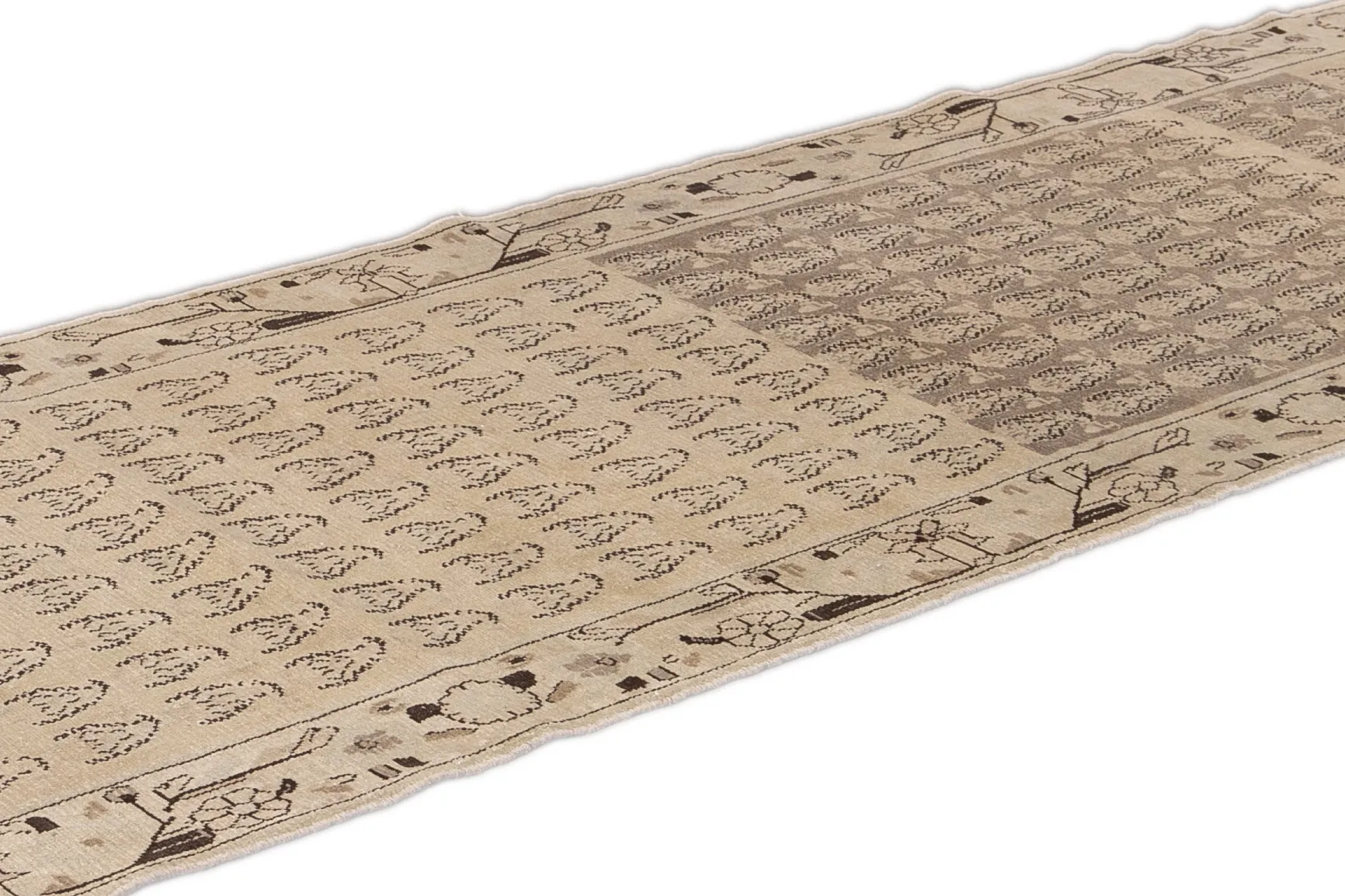 Vintage Geo Wool Runner 3'4" X 9'5" - Apadana - Beige