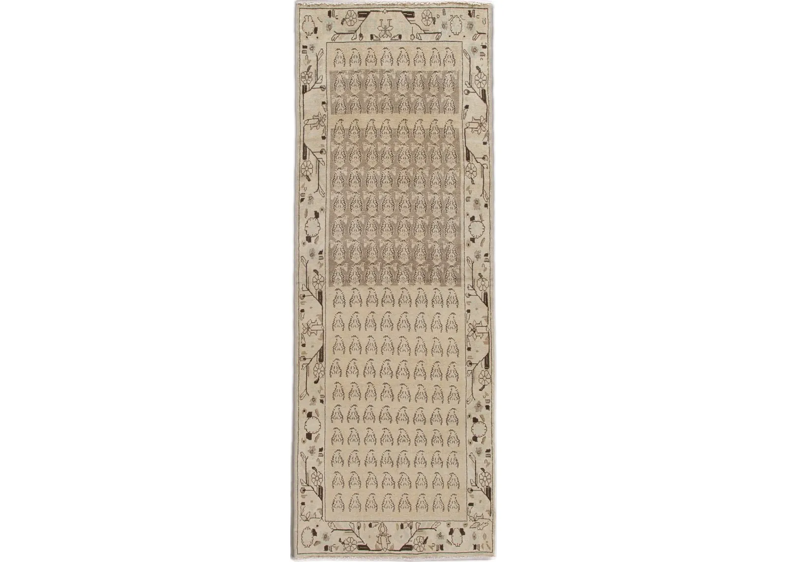 Vintage Geo Wool Runner 3'4" X 9'5" - Apadana - Beige