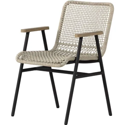 Indra Rope Outdoor Dining Armchair - Ivory/Washed Brown - Gray