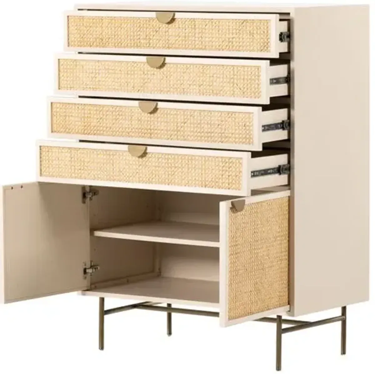 Amora Tall Dresser - Cane/Alabaster - White