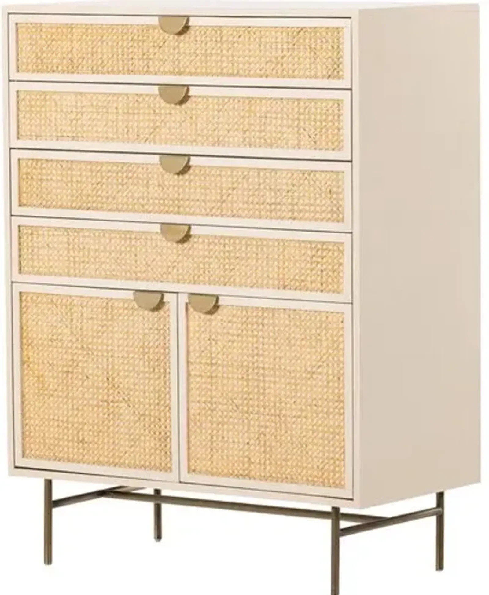 Amora Tall Dresser - Cane/Alabaster - White