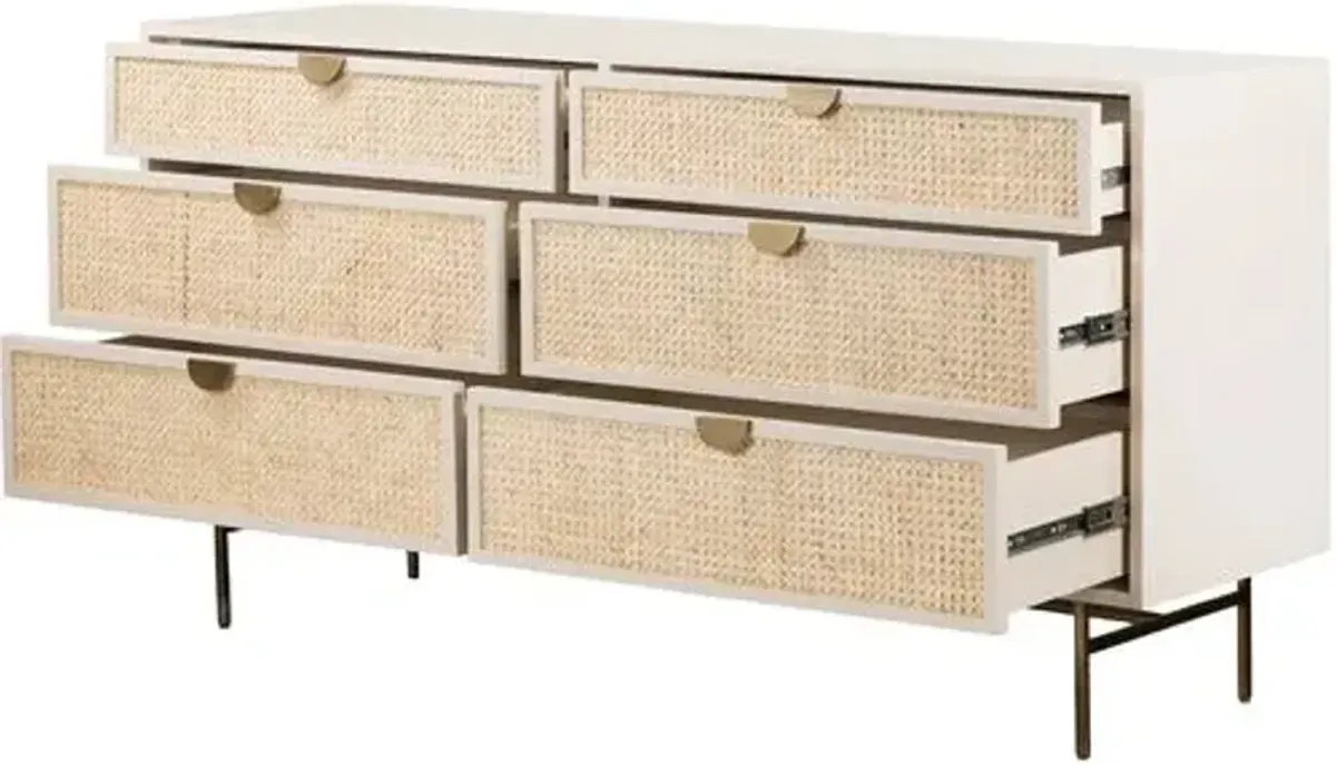 Amora 6-Drawer Dresser - Cane/Alabaster - White