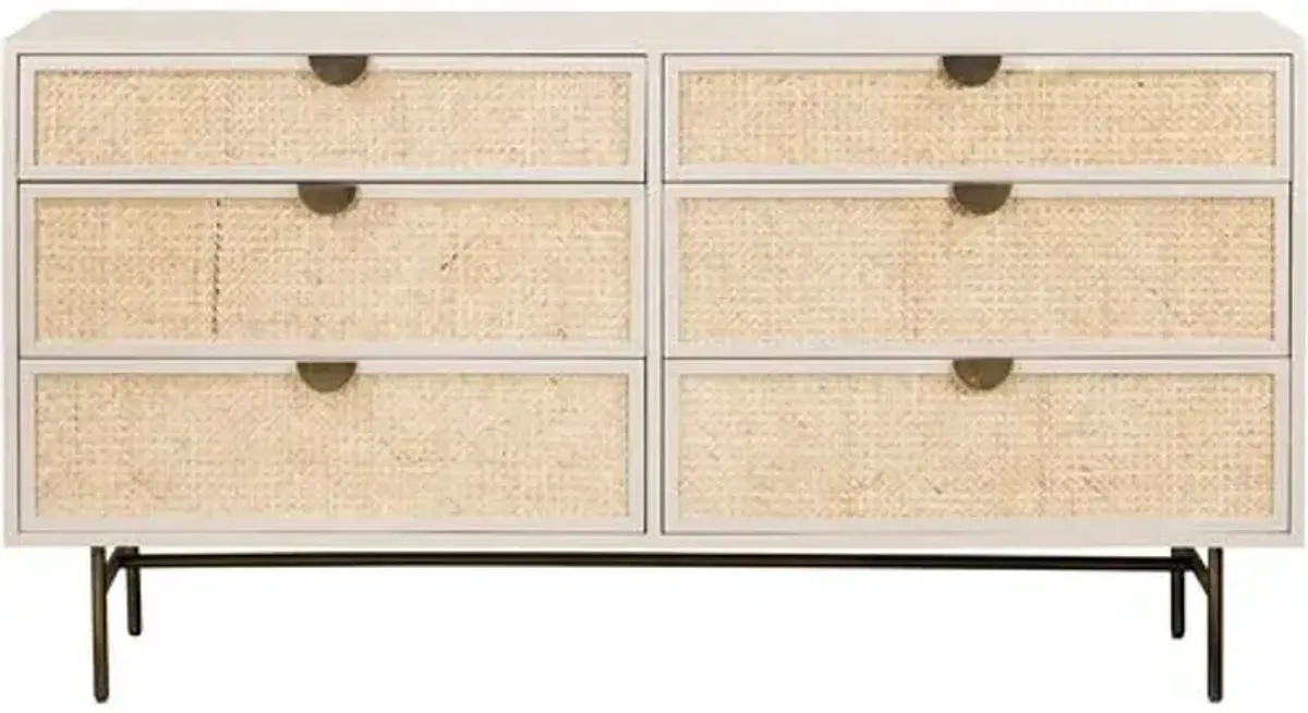 Amora 6-Drawer Dresser - Cane/Alabaster - White