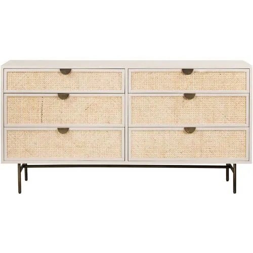 Amora 6-Drawer Dresser - Cane/Alabaster - White