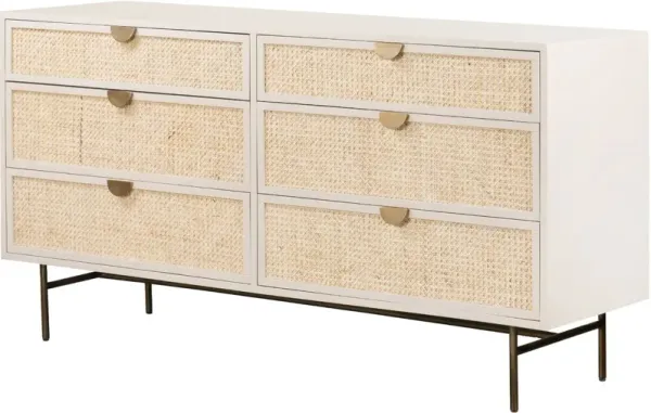 Amora 6-Drawer Dresser, Cane/Alabaster