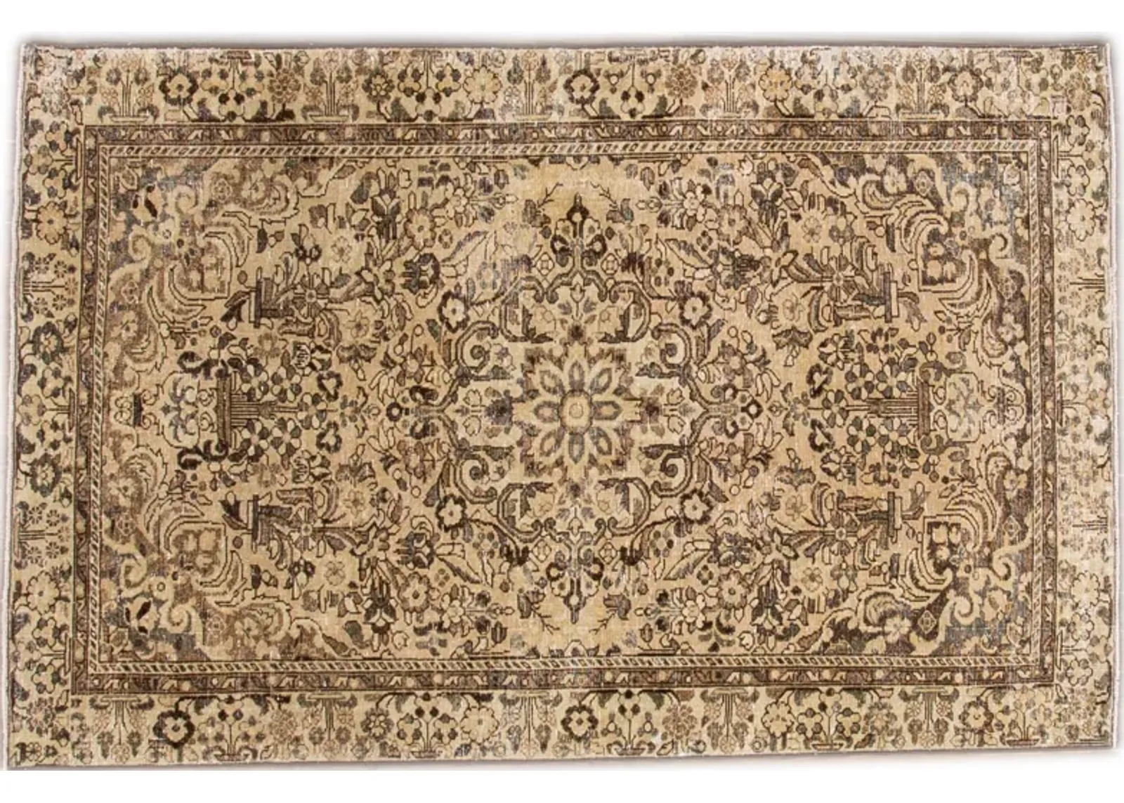 Shabby Chic Beige Medallion Rug - Apadana - Beige