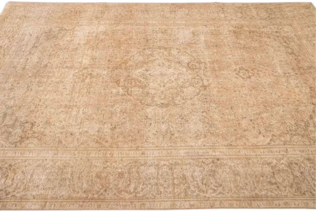 Vintage Beige Medallion Wool Rug - Apadana - Beige