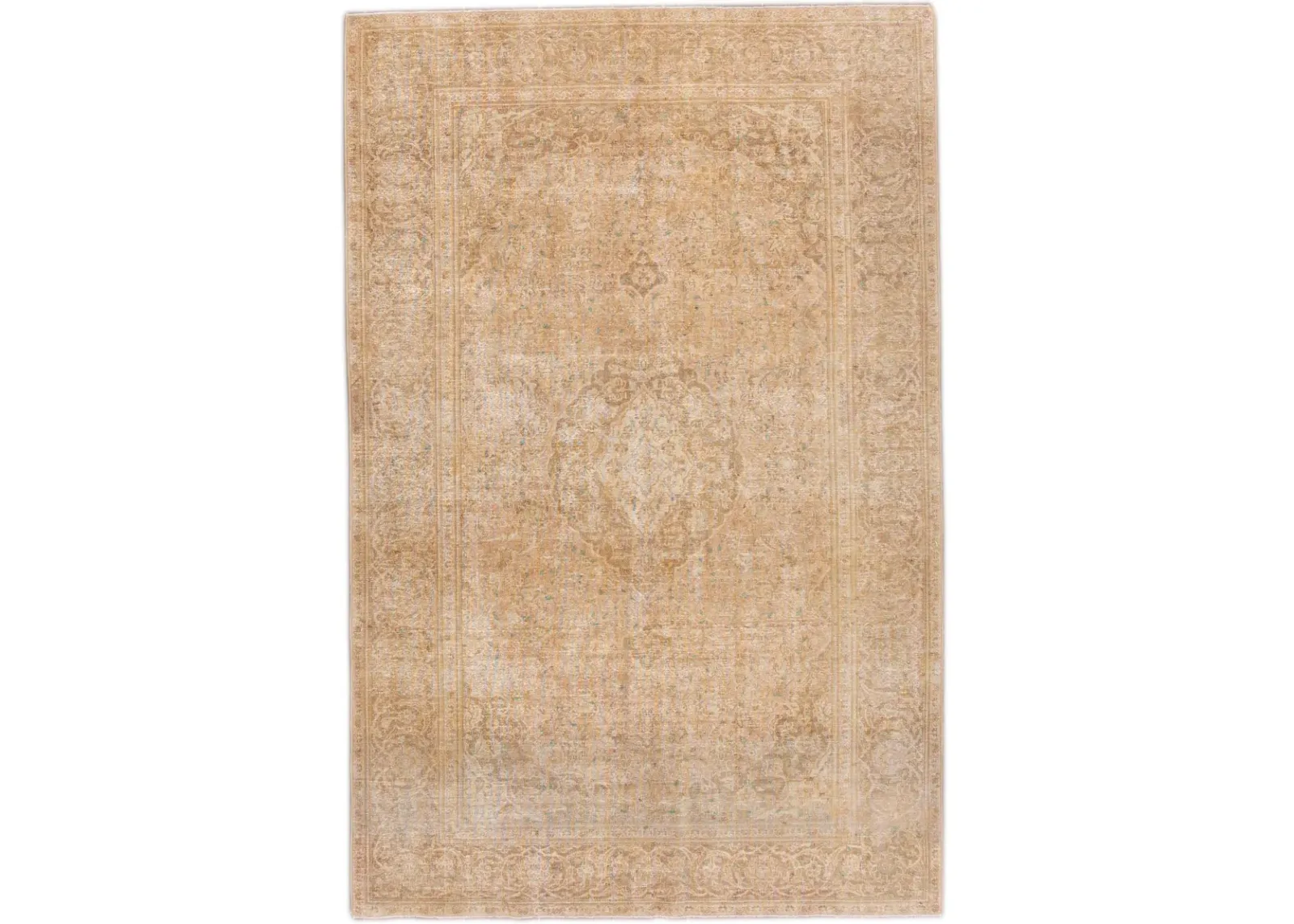 Vintage Beige Medallion Wool Rug - Apadana - Beige