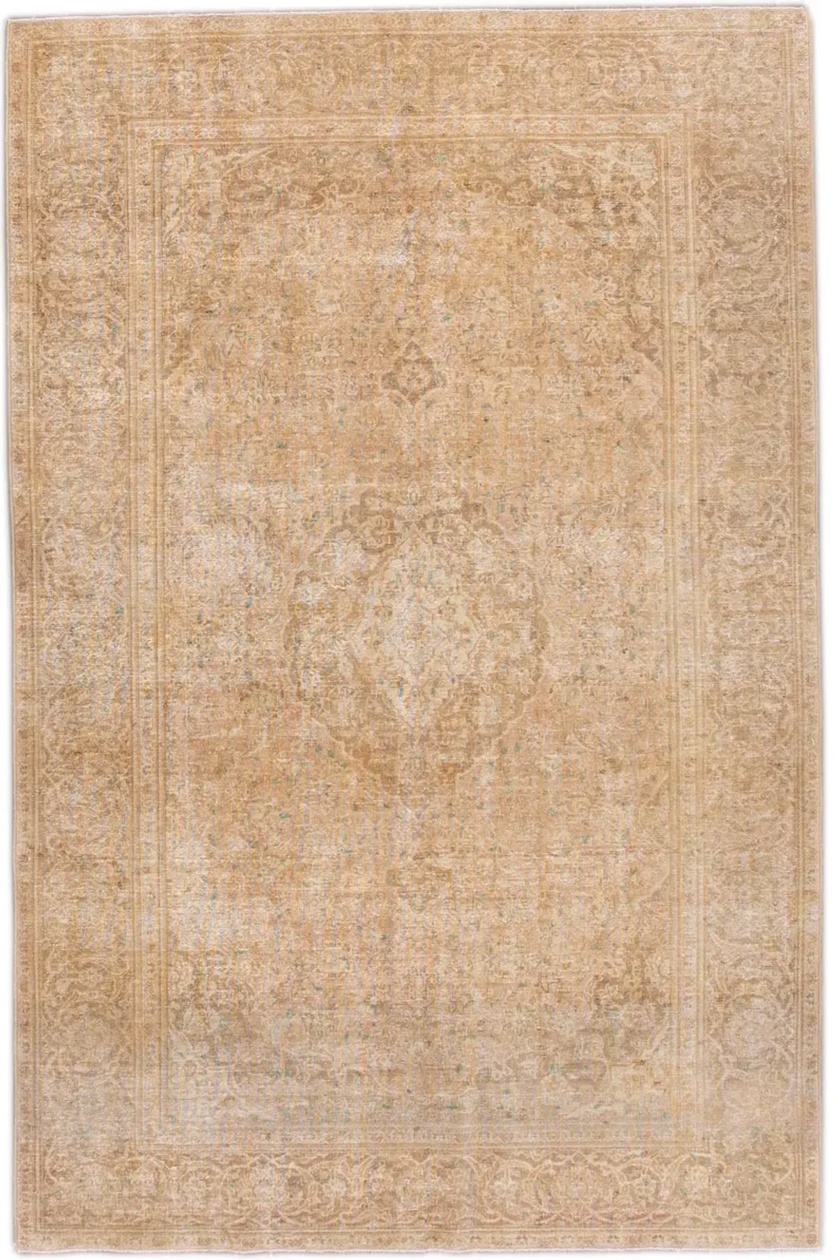 Vintage Beige Medallion Wool Rug - Apadana - Beige