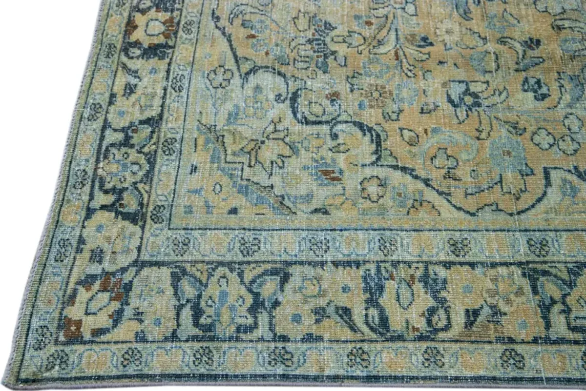 Vintage Blue Floral Rug 6' 7” x 10' - Apadana - Blue