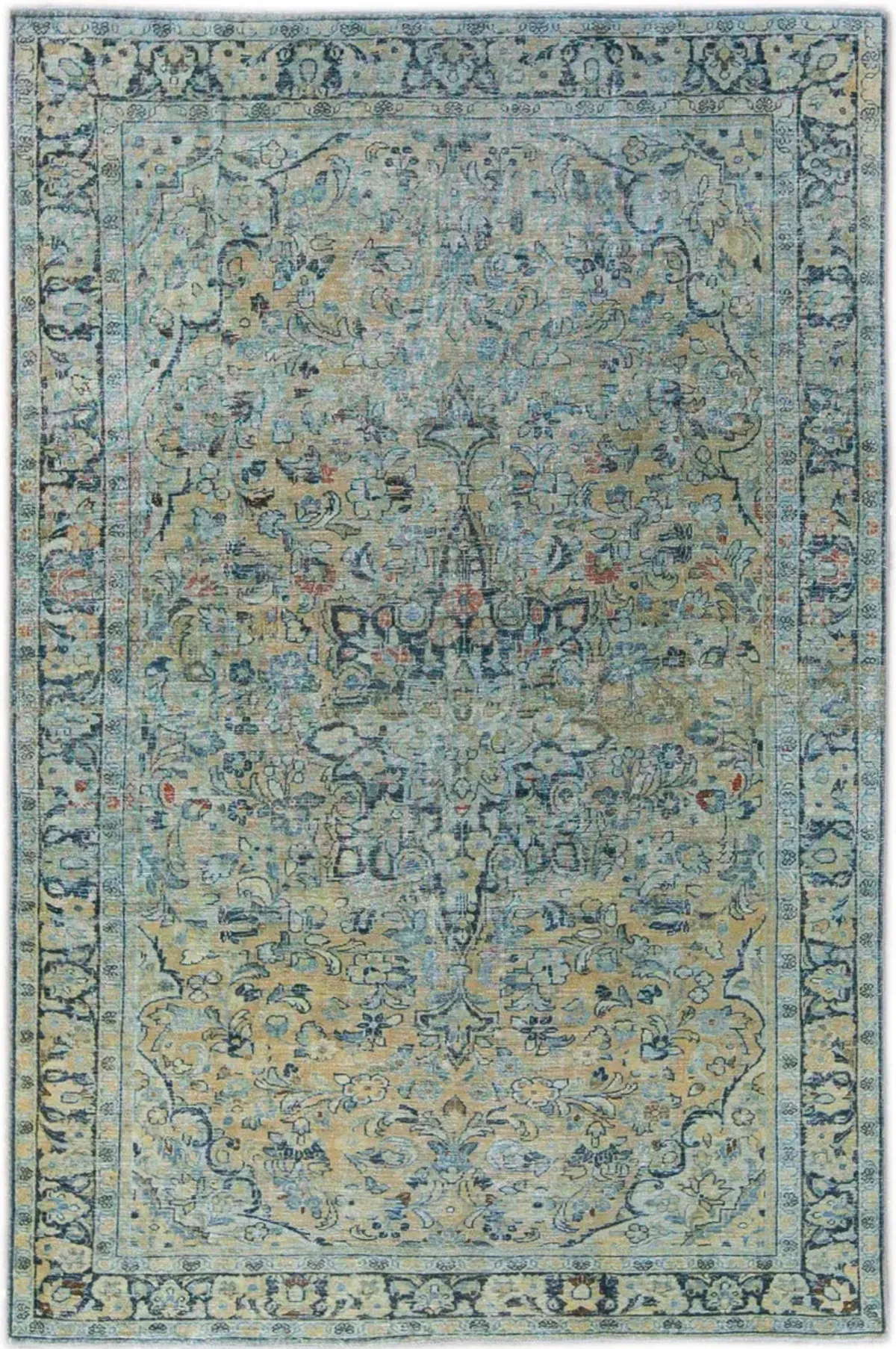 Vintage Blue Floral Rug 6' 7” x 10' - Apadana - Blue