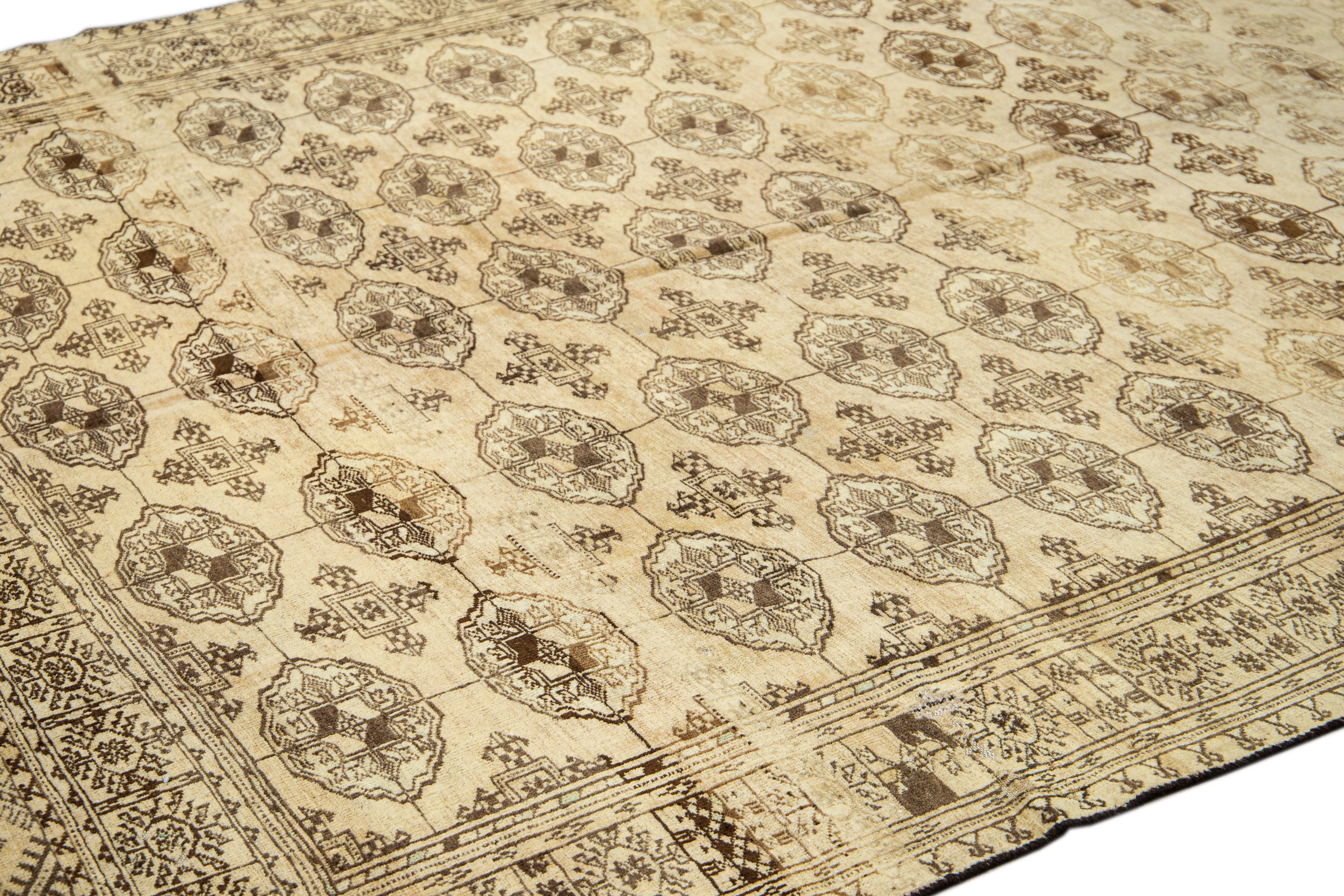 Vintage Geometric Beige Rug 8'5" x 11'2" - Apadana - Beige