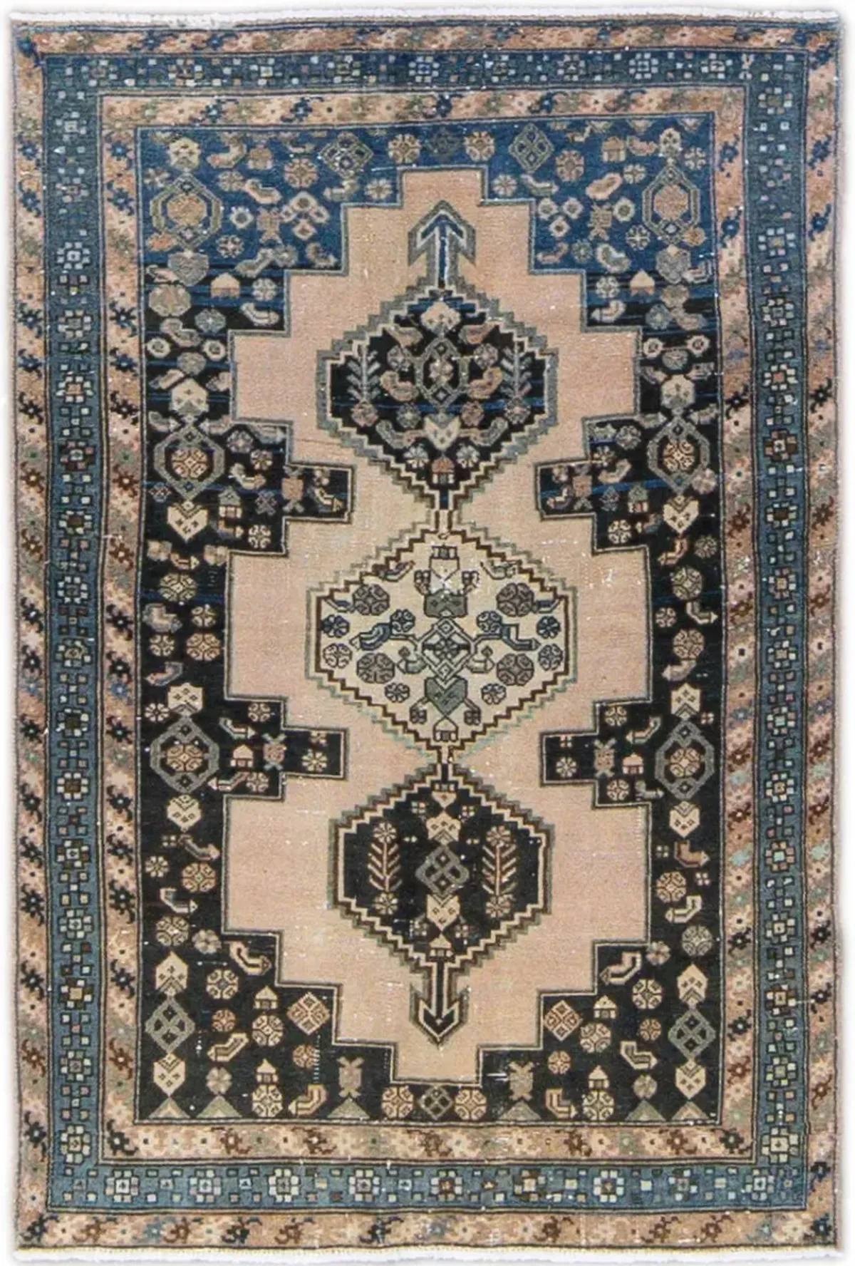 Vintage Tribal Blue & Beige Rug 4' x 6'1 - Apadana - Blue