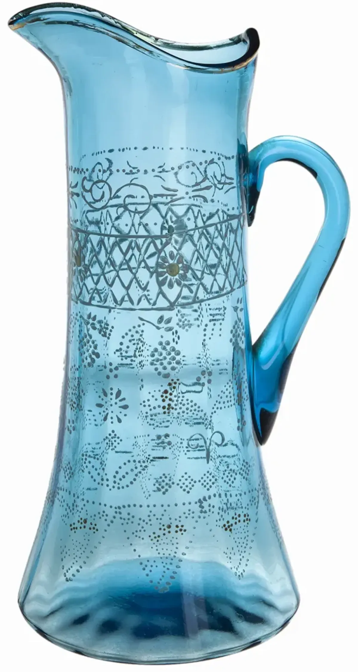 Hand Painted Aqua Blown Glass Tankard - Fleur de Lex Antiques - Blue