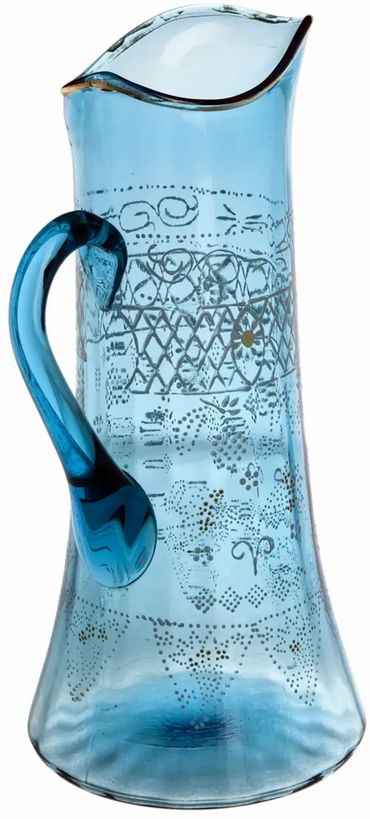 Hand Painted Aqua Blown Glass Tankard - Fleur de Lex Antiques - Blue