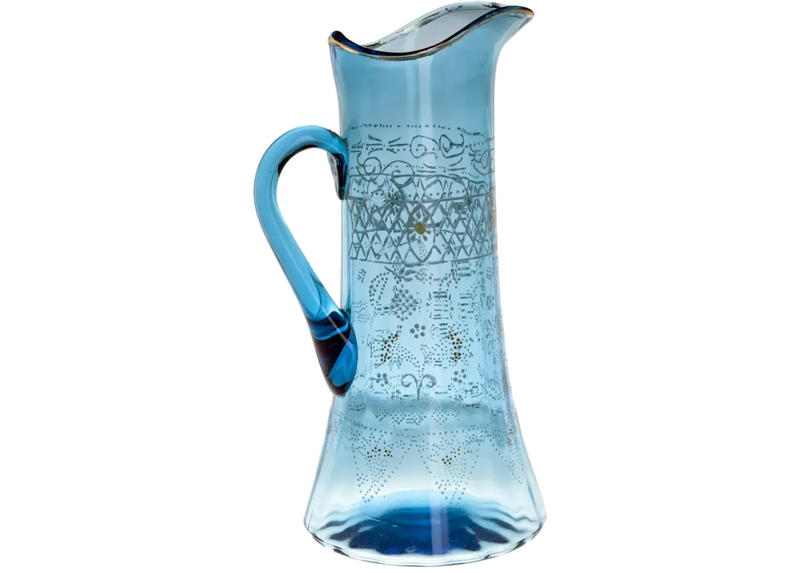 Hand Painted Aqua Blown Glass Tankard - Fleur de Lex Antiques - Blue