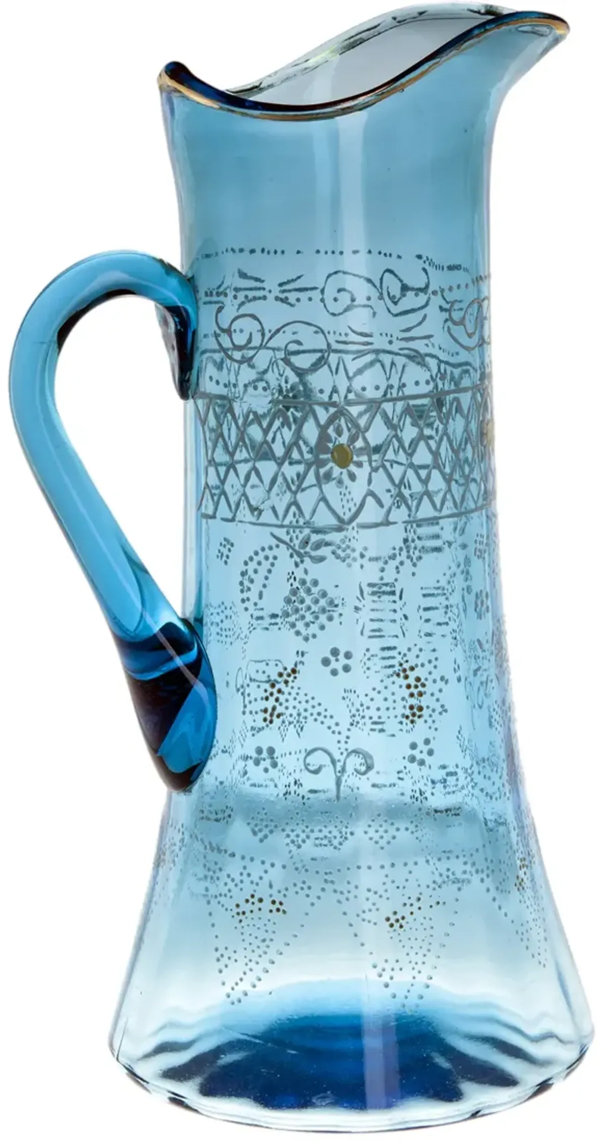 Hand Painted Aqua Blown Glass Tankard - Fleur de Lex Antiques - Blue