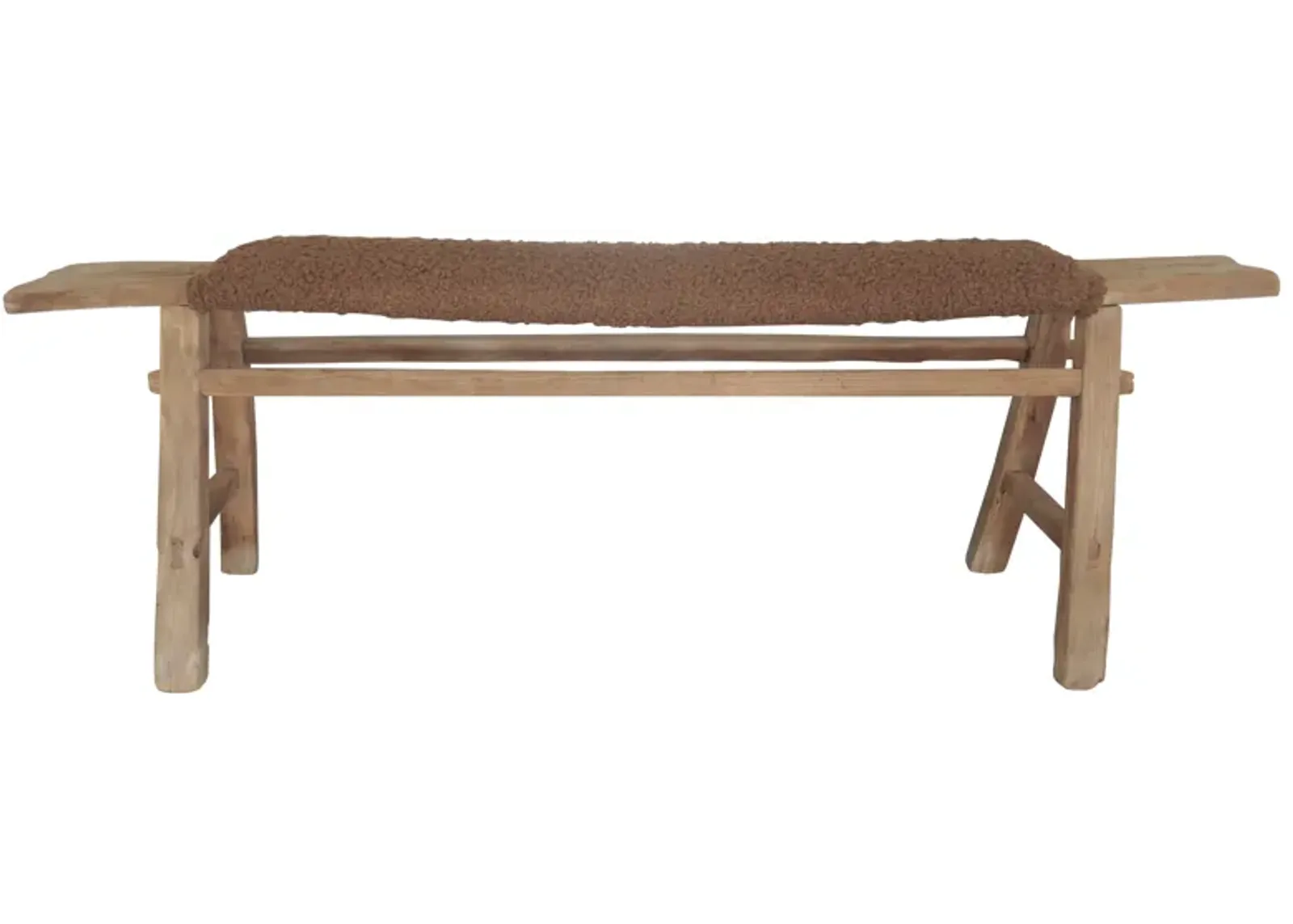 Vintage Antique Shandong Bench with Mocha Sherpa - Brown