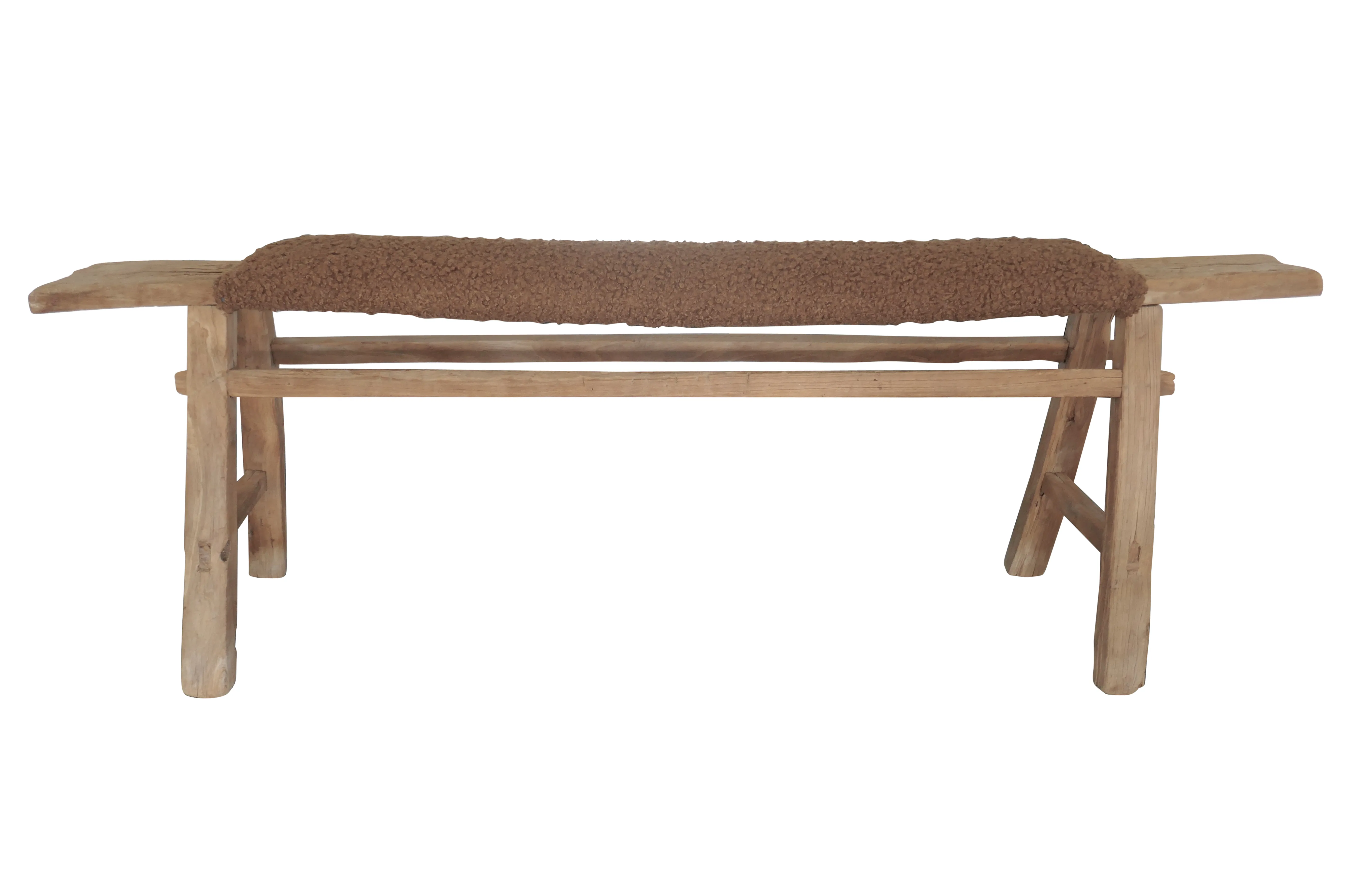 Vintage Antique Shandong Bench with Mocha Sherpa - Brown