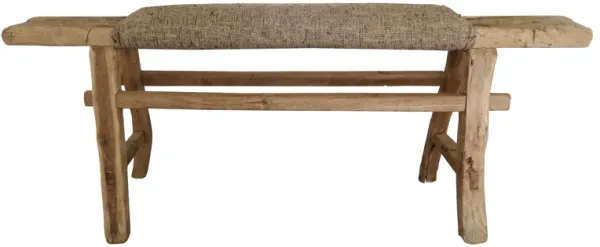 Vintage Antique Shandong Bench with Italian Silk - Beige