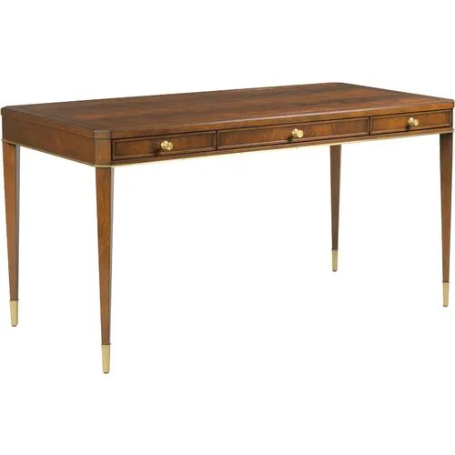 Liam Writing Table/Desk - Mahogany/Brass - Brown