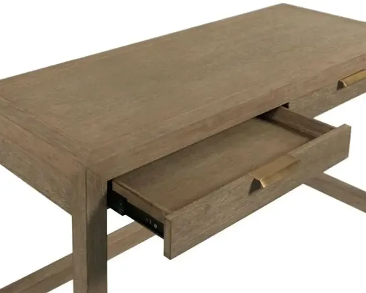 Dotty Desk - Natural Oak/Brushed Brass - Brown