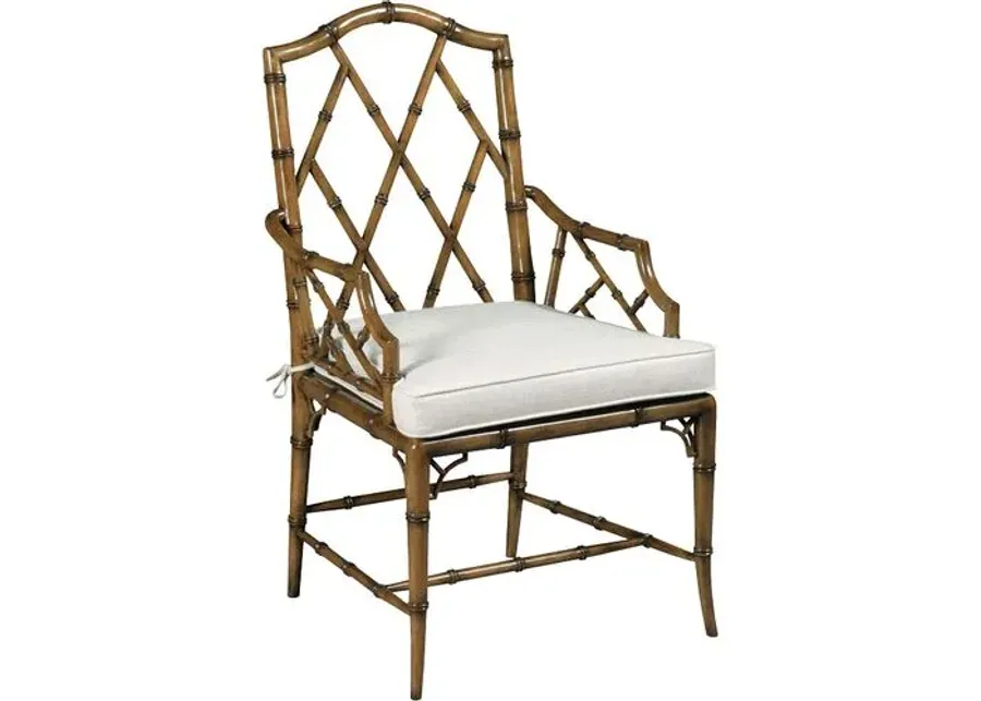 Cinar Faux Bamboo Armchair - Hazelnut/Linen - Ivory