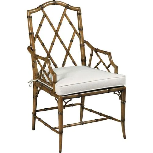 Cinar Faux Bamboo Armchair - Hazelnut/Linen - Ivory