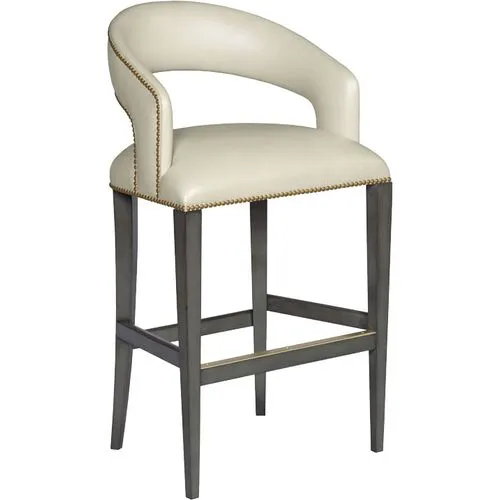 Suzanne Leather Barstool - Charcoal/Cream - Ivory