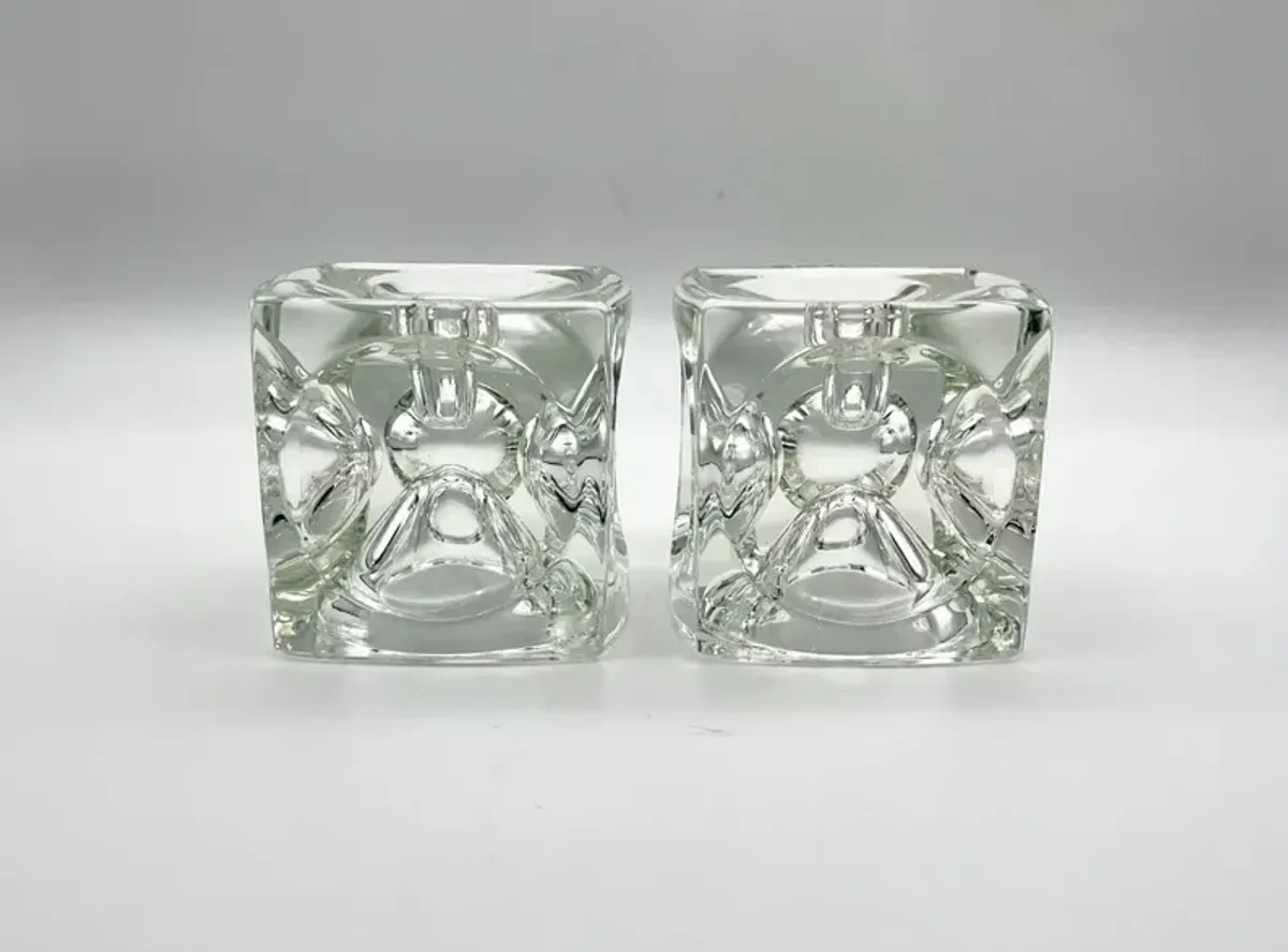 C. 1960s Crystal Cube Candle Holders - Pilar Collection - Clear