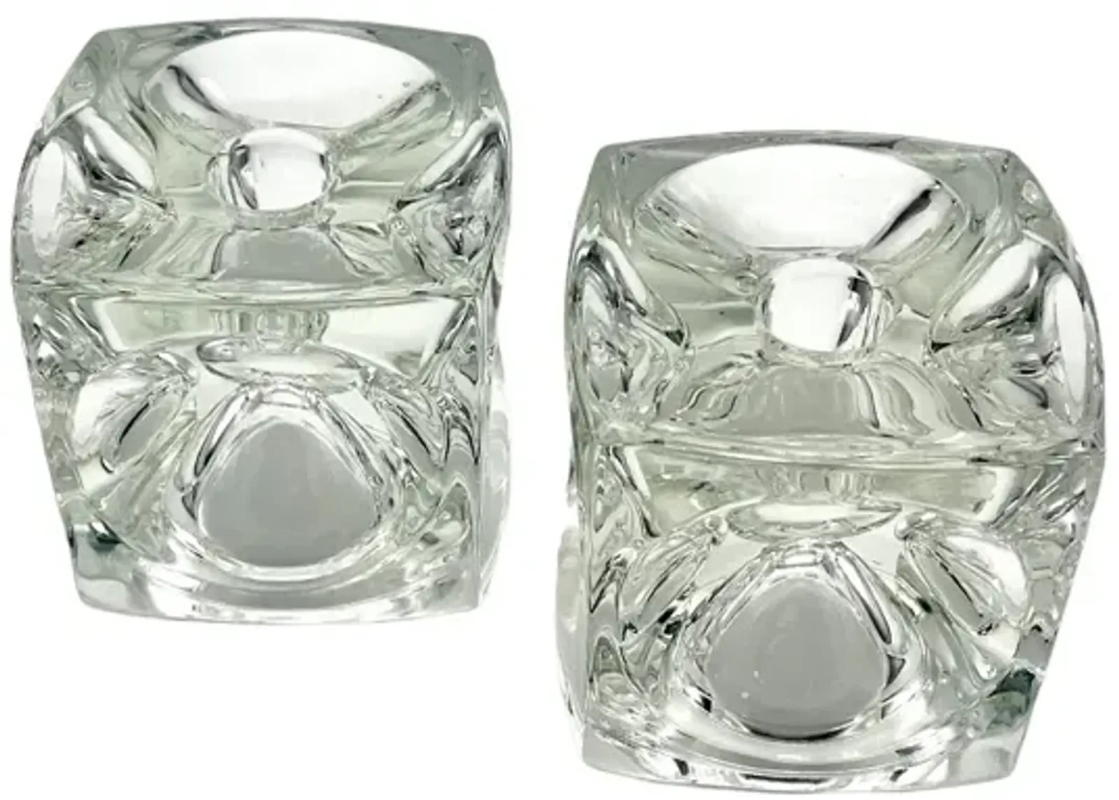 C. 1960s Crystal Cube Candle Holders - Pilar Collection - Clear