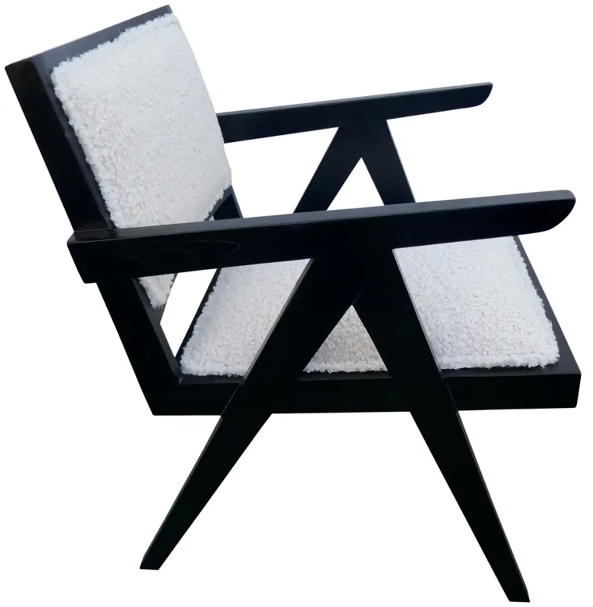 Black Teak & Shearling Upholstered Chair