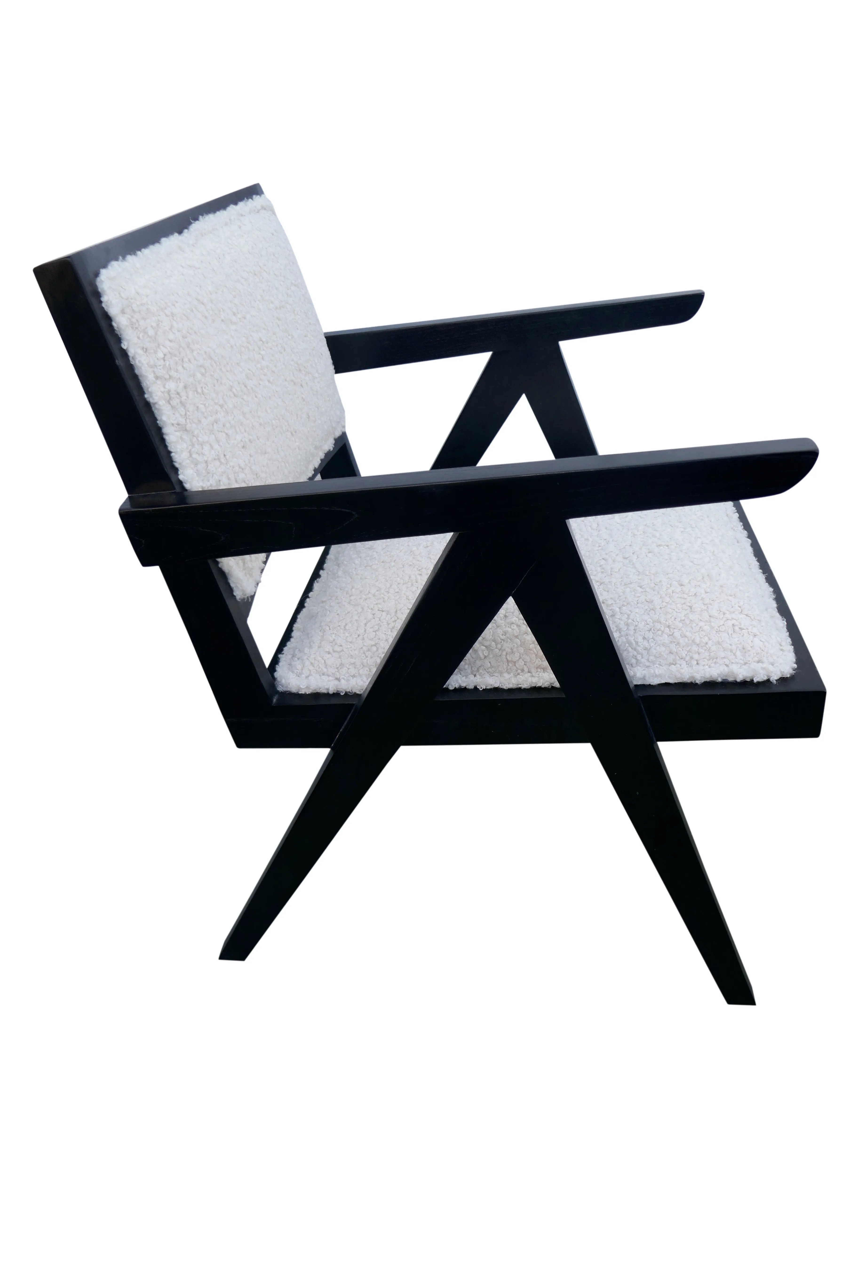 Black Teak & Shearling Upholstered Chair