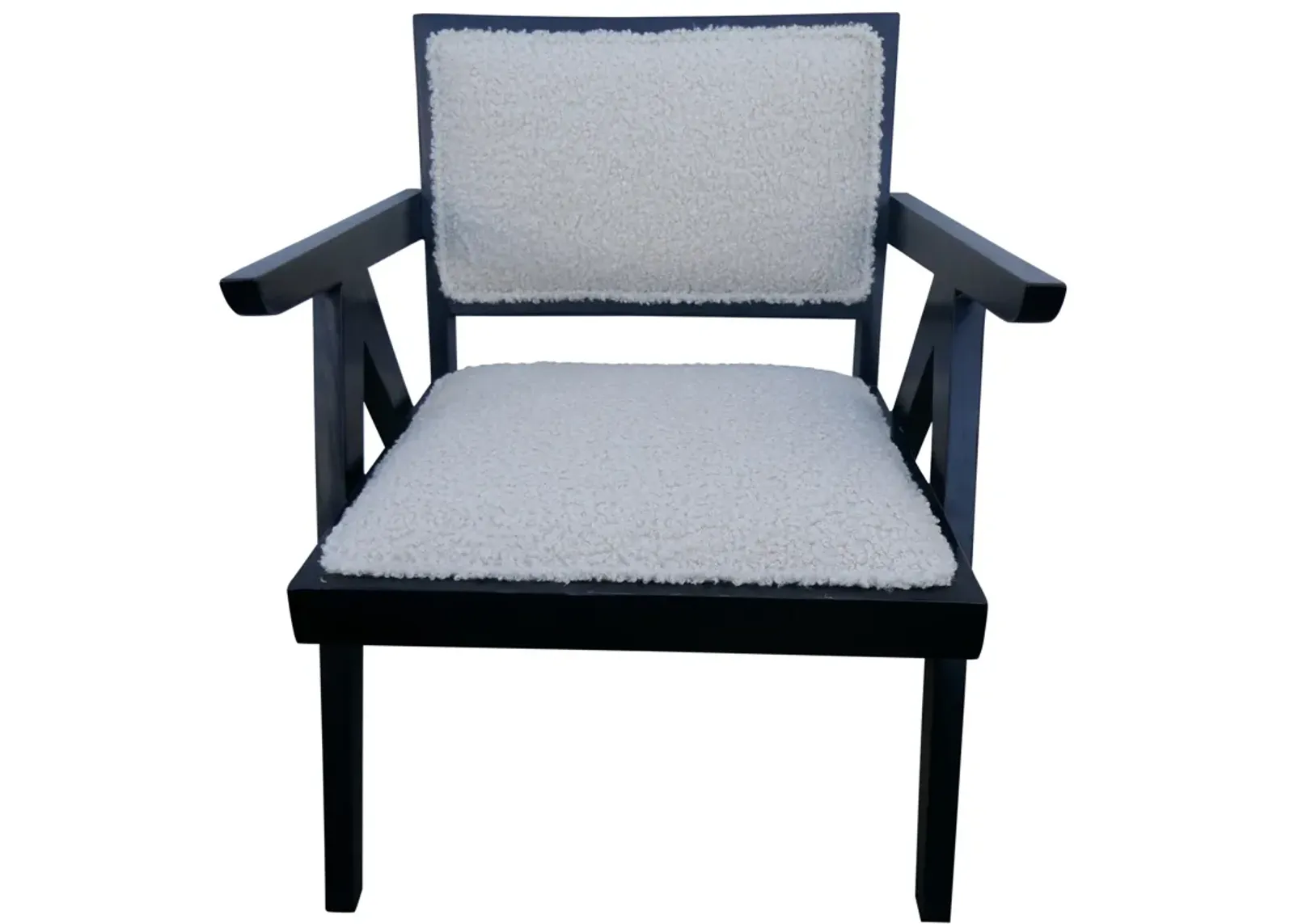 Black Teak & Shearling Upholstered Chair