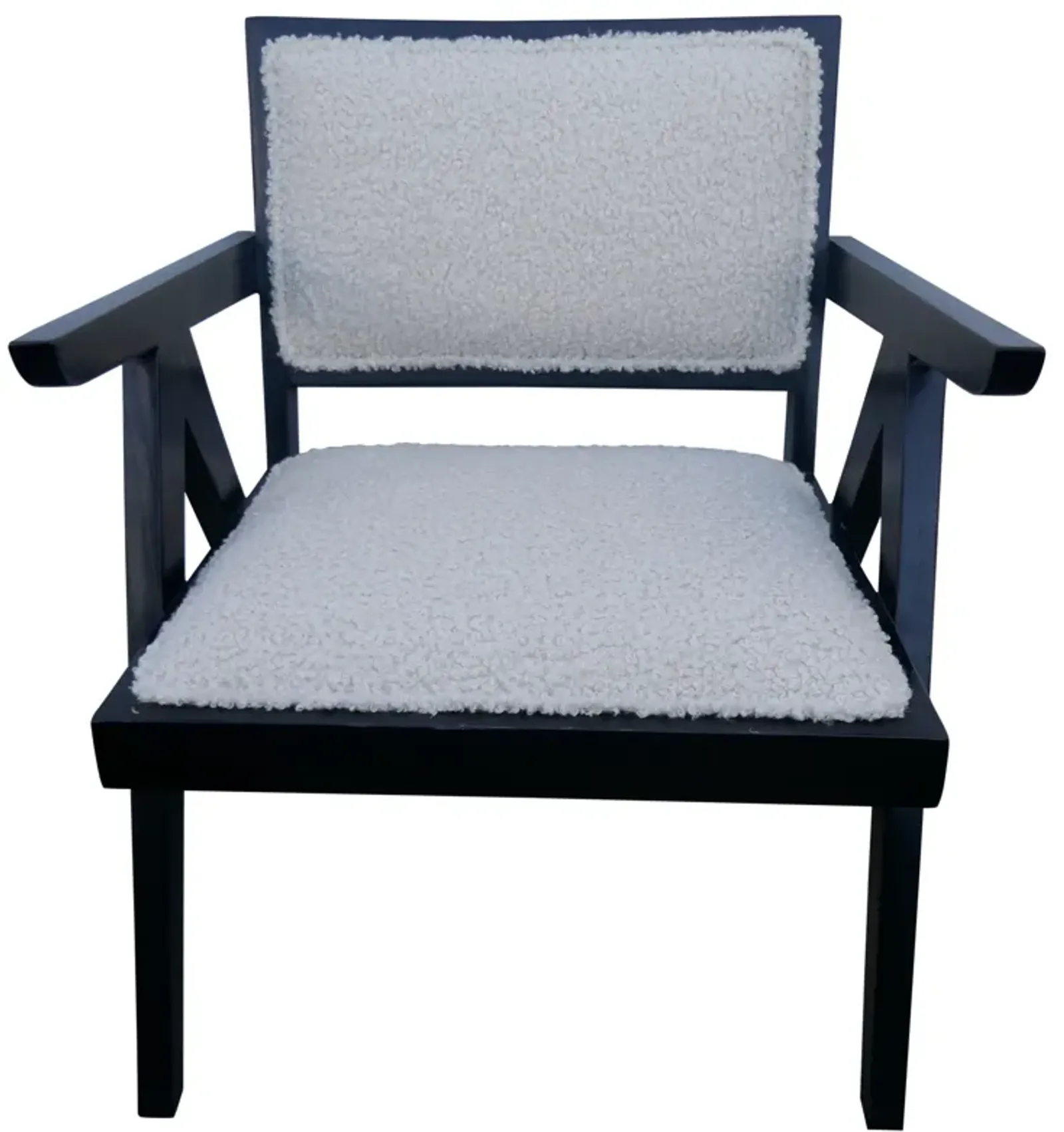 Black Teak & Shearling Upholstered Chair