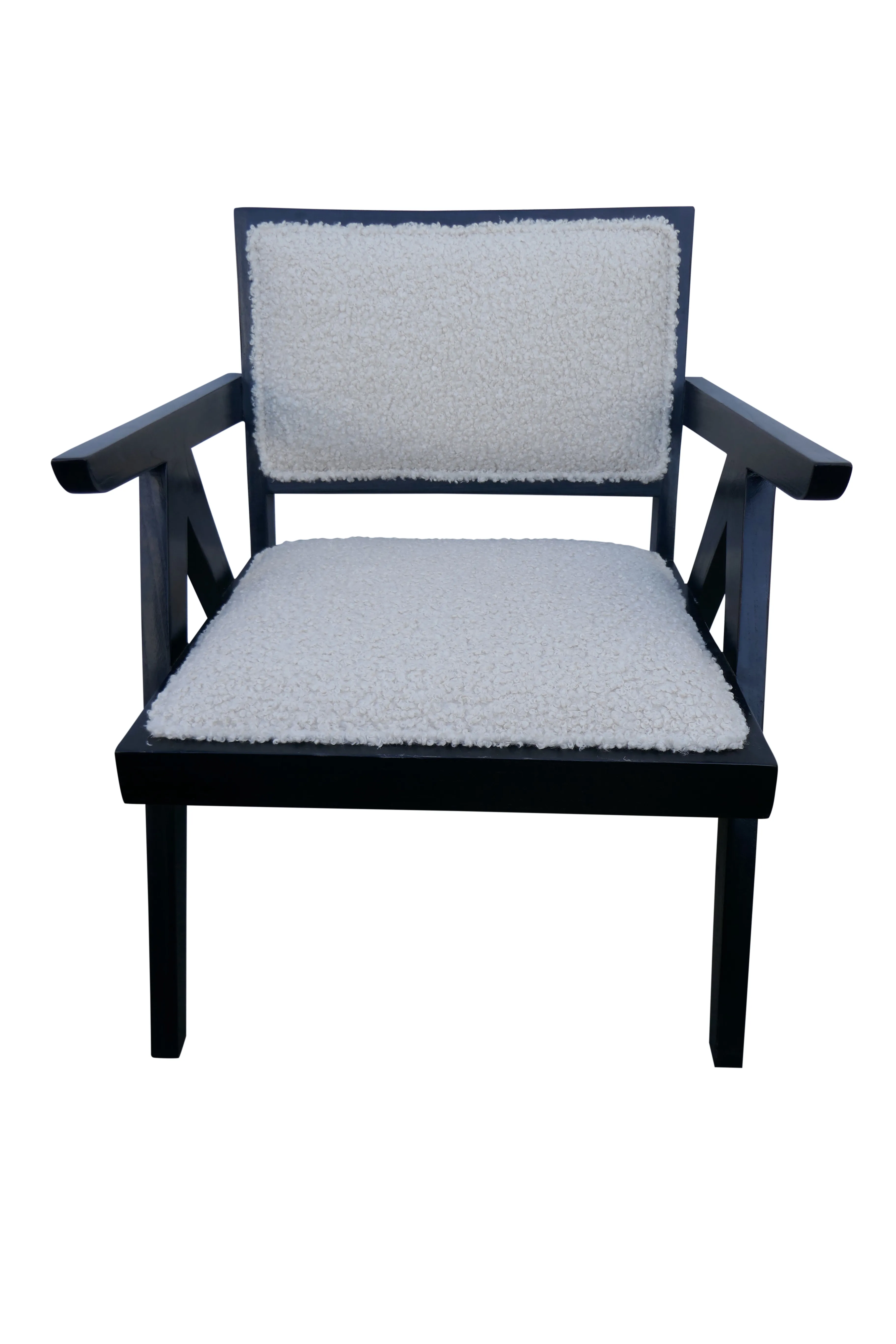 Black Teak & Shearling Upholstered Chair