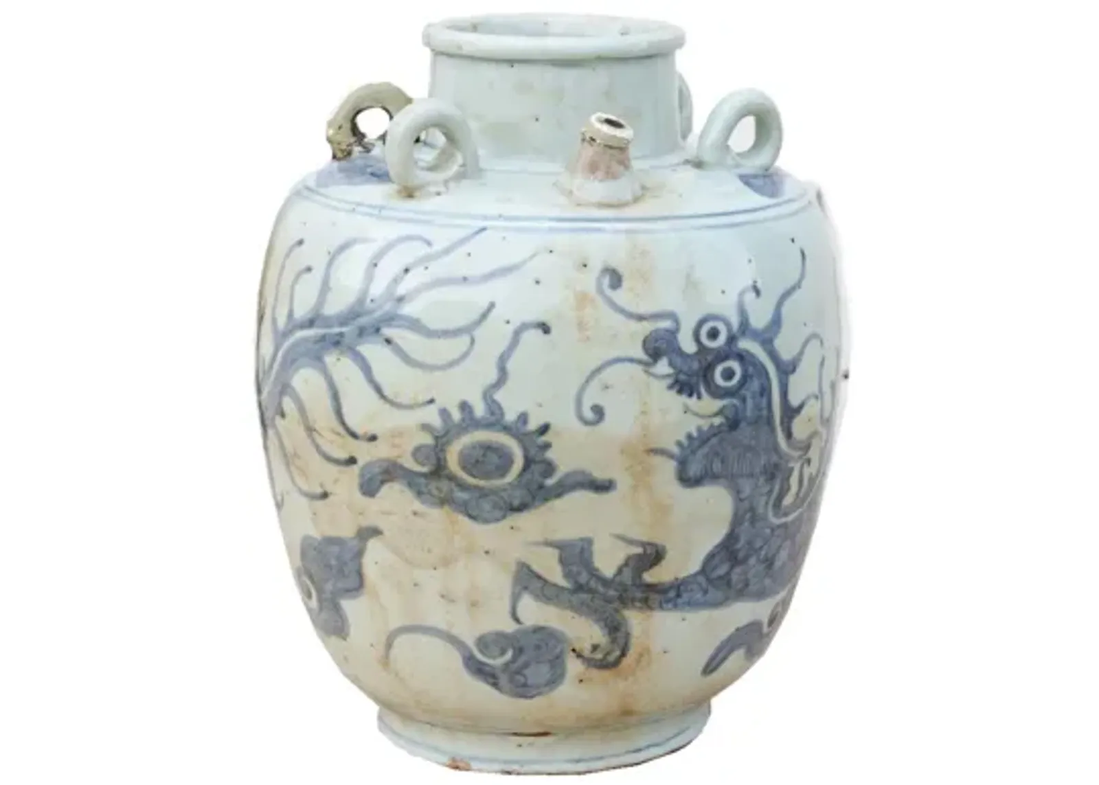 Large Antique Blue & White Jar - de-cor