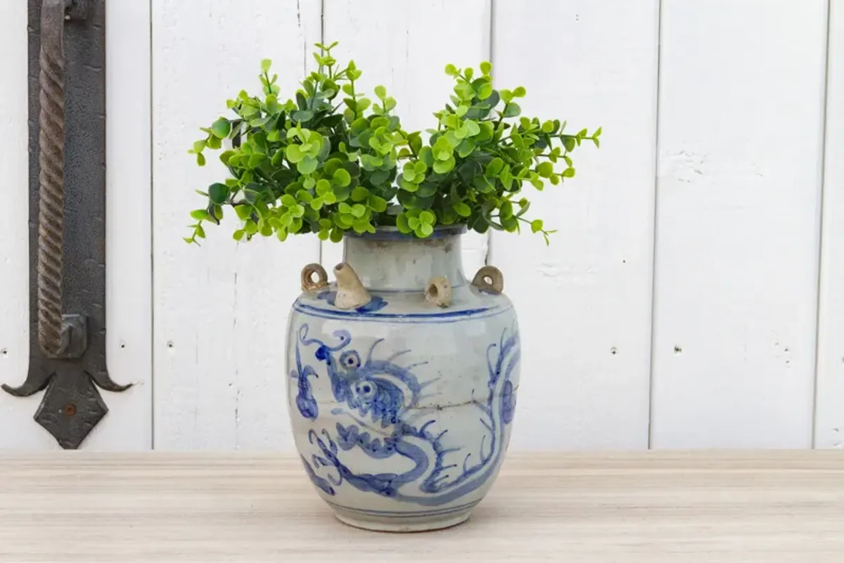 Vintage Colorful Asian Blue & White Pot - de-cor