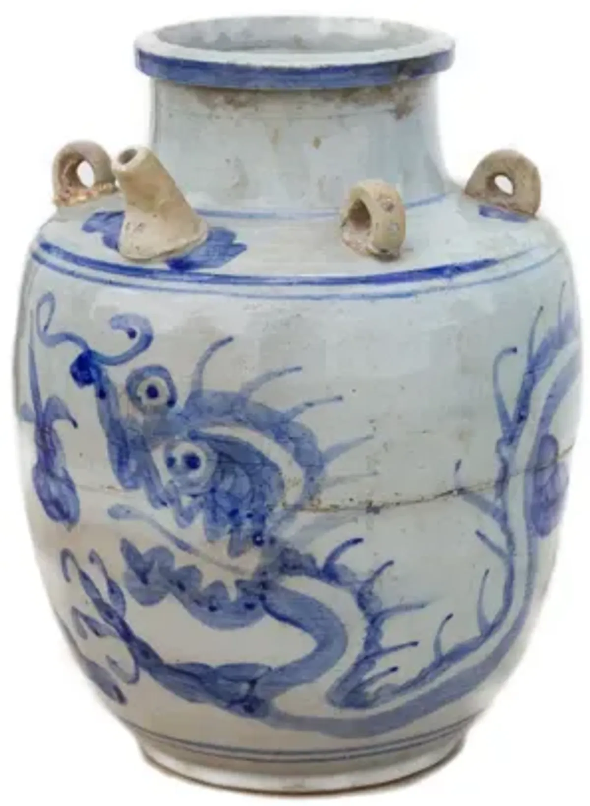 Vintage Colorful Asian Blue & White Pot - de-cor