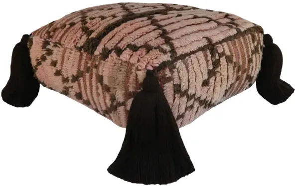 Blush and Brown Moroccan Pouf - Habibi Imports - Handcrafted - Pink