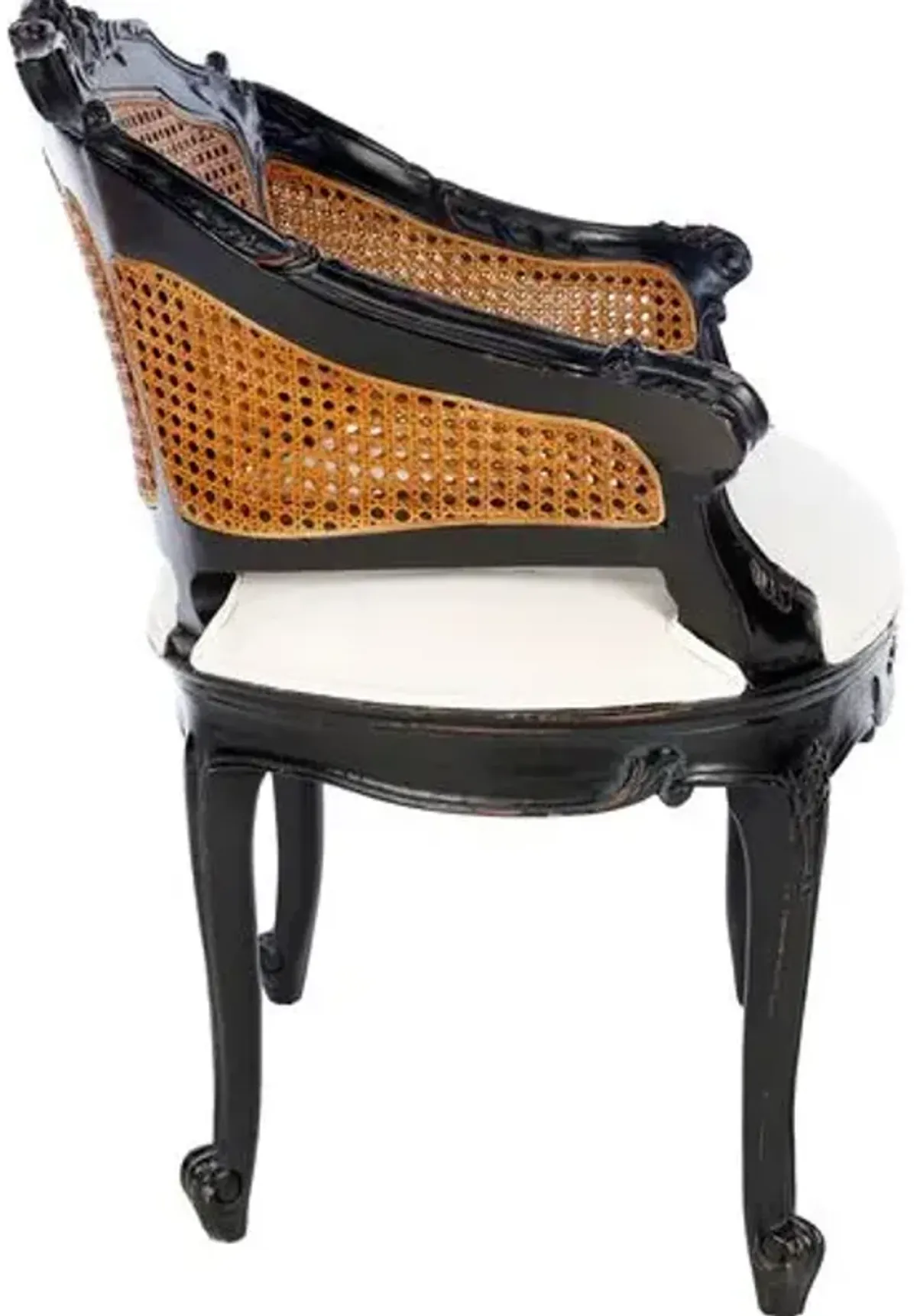 Hermina Wicker-Back Vanity Chair - Black/White - Handcrafted